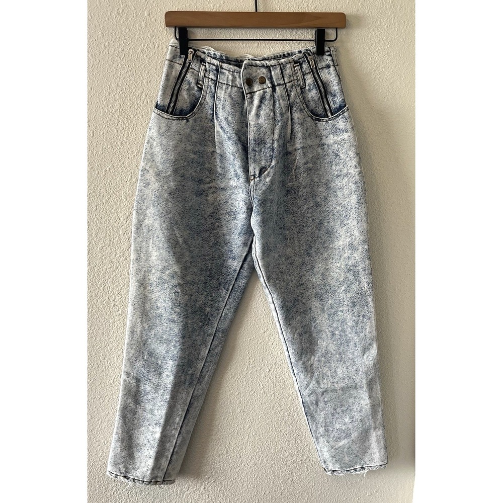 Vintage 80's Acid Wash Jeans Paris Express For Kids High Waisted 27x26 Zippers